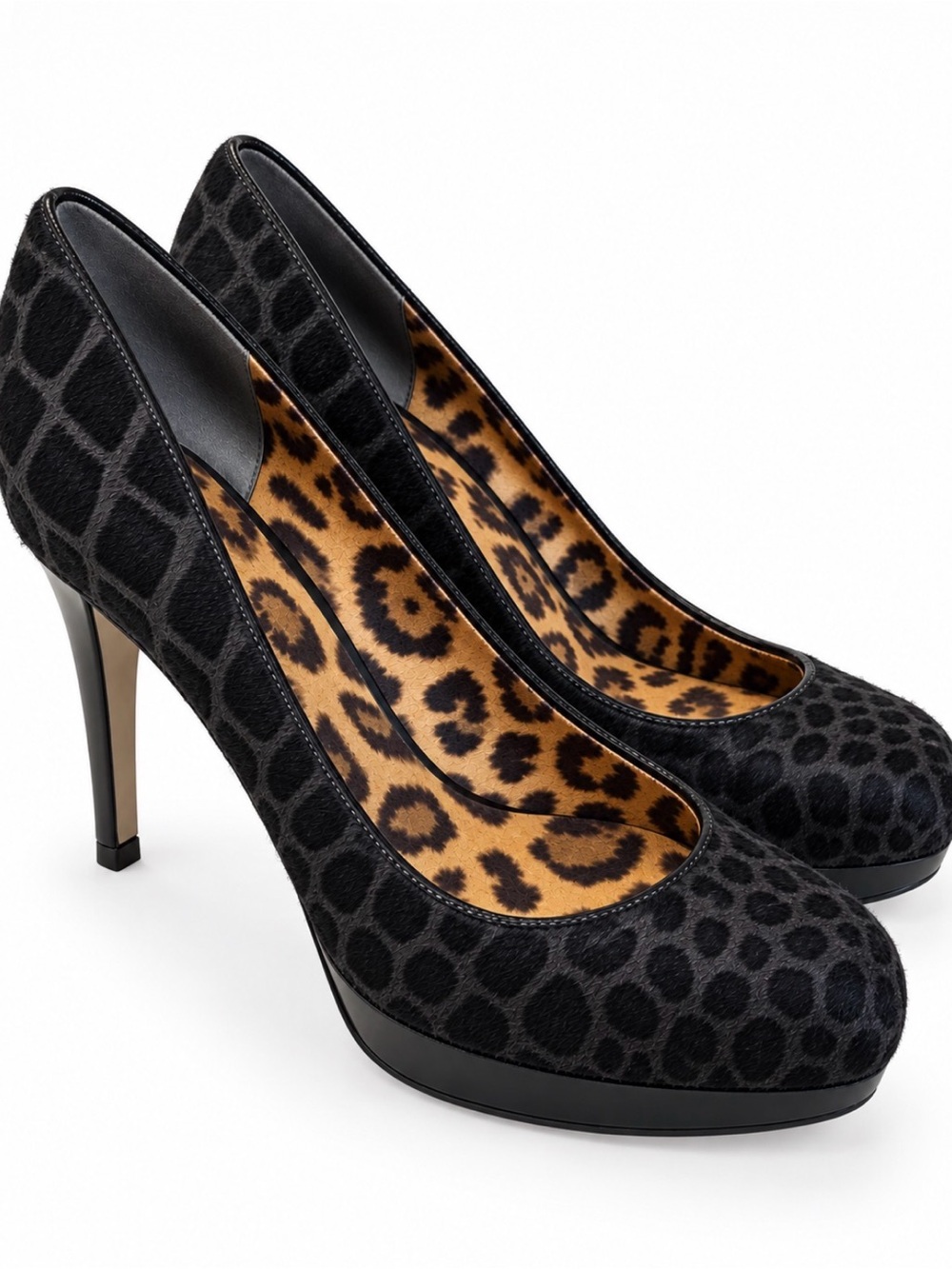 Talbots Classic Black High Heel Pumps Subtle Animal Print Textured Size 9 B